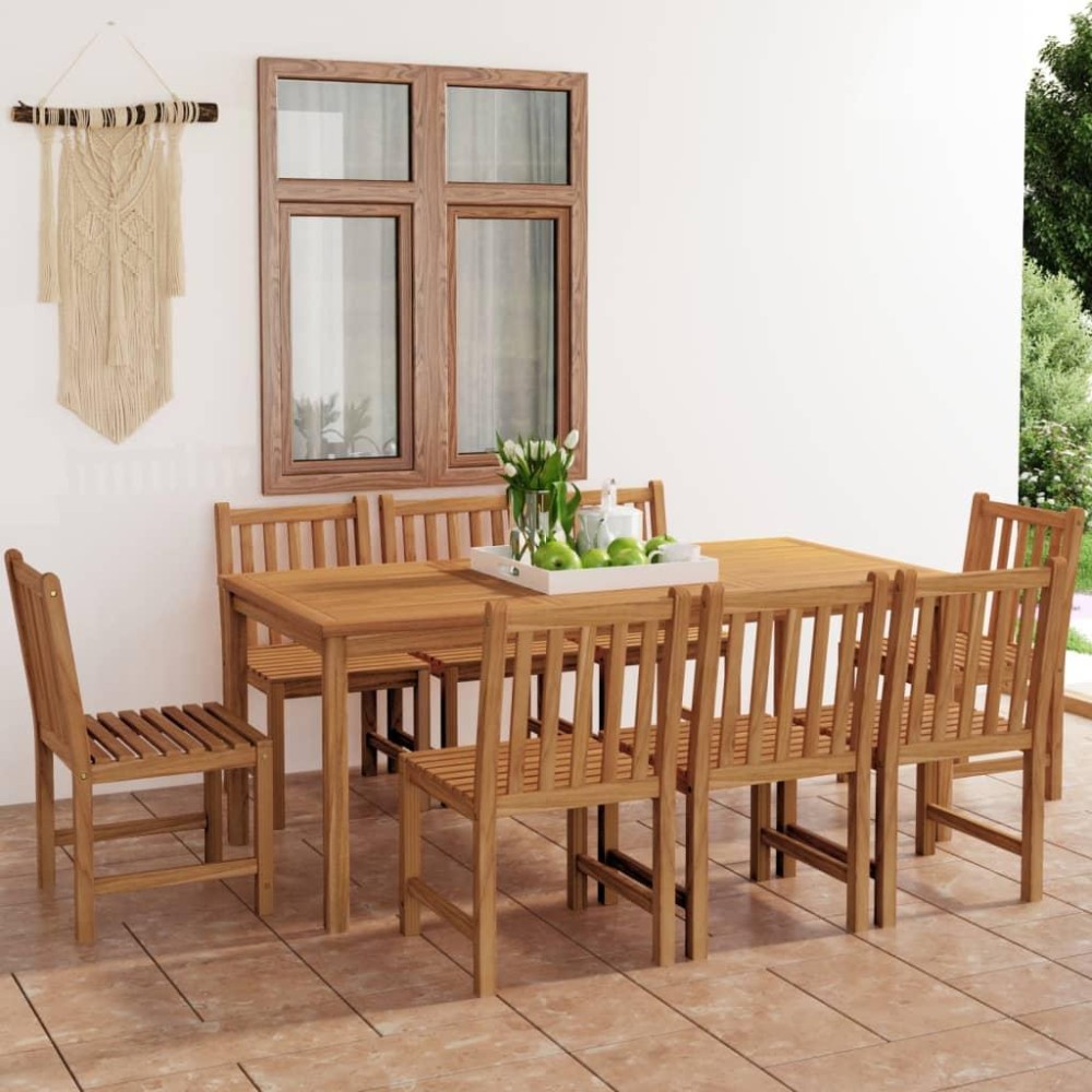 vidaXL 9 Piece Patio Dining Set Solid Teak Wood