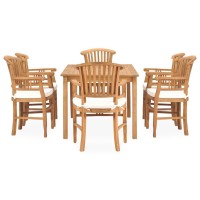 vidaXL 7 Piece Patio Dining Set with Cushions Solid Teak Wood