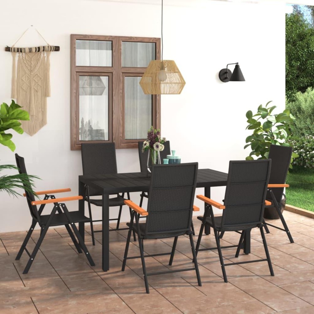 vidaXL 7 Piece Patio Dining Set Black and Brown