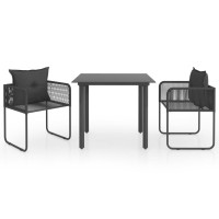 vidaXL 3 Piece Patio Dining Set PVC Rattan Black