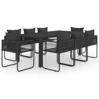 vidaXL 9 Piece Patio Dining Set PVC Rattan Black