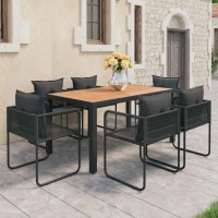 vidaXL 7 Piece Patio Dining Set PVC Rattan Black and Brown