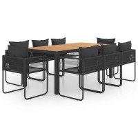 vidaXL 9 Piece Patio Dining Set PVC Rattan Black and Brown