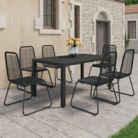 vidaXL 7 Piece Patio Dining Set PVC Rattan Black