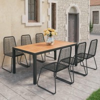 vidaXL 7 Piece Patio Dining Set PVC Rattan Black and Brown