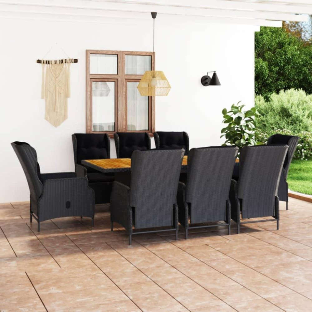 Vidaxl 9 Piece Patio Dining Set With Cushions Poly Rattan Dark Gray