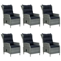 Vidaxl 7 Piece Patio Dining Set With Cushions Poly Rattan Light Gray