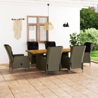 Vidaxl 7 Piece Patio Dining Set With Cushions Poly Rattan Brown