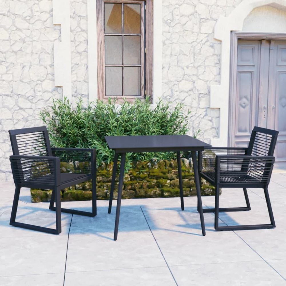 vidaXL 3 Piece Patio Dining Set PVC Rattan Black