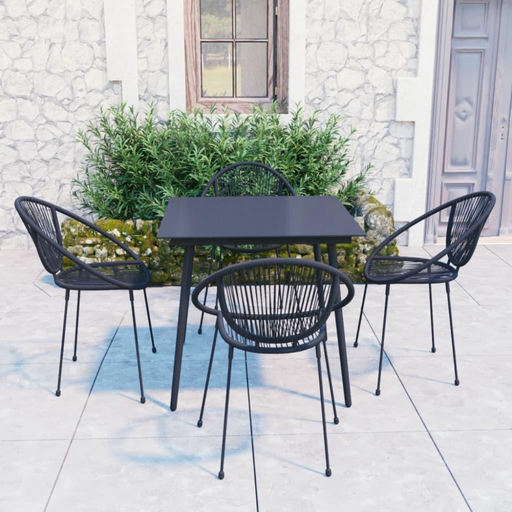 vidaXL 5 Piece Patio Dining Set PVC Rattan Black