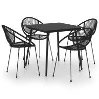 vidaXL 5 Piece Patio Dining Set PVC Rattan Black