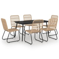 vidaXL 7 Piece Patio Dining Set Poly Rattan and Glass