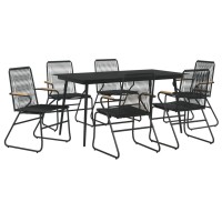 Vidaxl 7 Piece Patio Dining Set Black Pvc Rattan