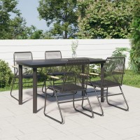 Vidaxl 5 Piece Patio Dining Set Black Pvc Rattan