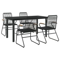 Vidaxl 5 Piece Patio Dining Set Black Pvc Rattan