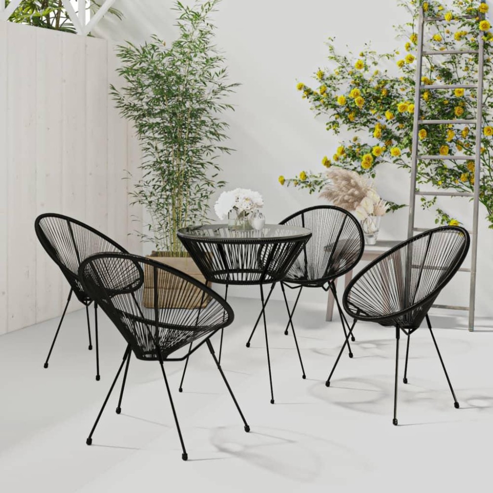 vidaXL 5 Piece Patio Dining Set PVC Rattan Black