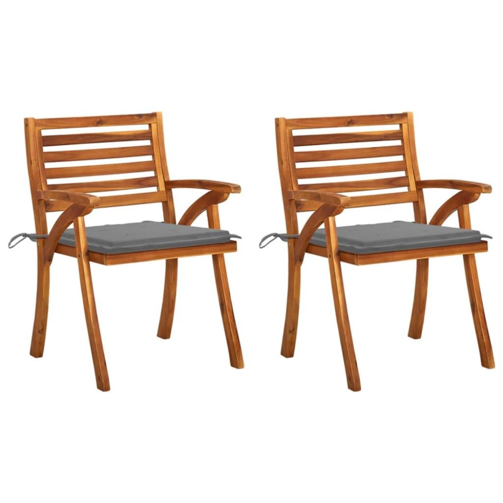 vidaXL Patio Dining Chairs with Cushions 2 pcs Solid Acacia Wood