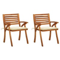 vidaXL Patio Dining Chairs with Cushions 2 pcs Solid Acacia Wood