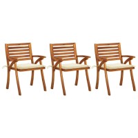 Vidaxl Patio Dining Chairs With Cushions 3 Pcs Solid Acacia Wood