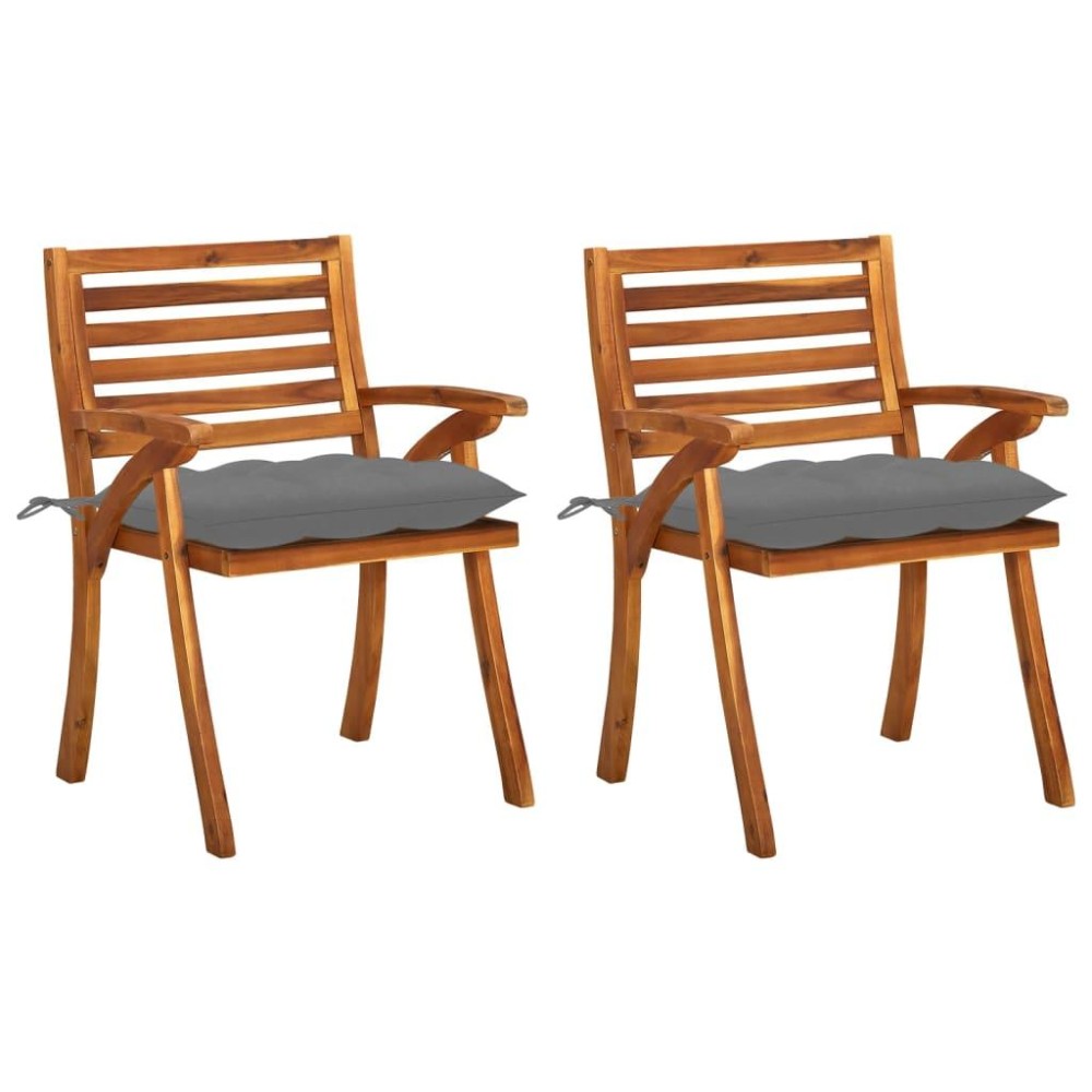 vidaXL Patio Dining Chairs with Cushions 2 pcs Solid Acacia Wood