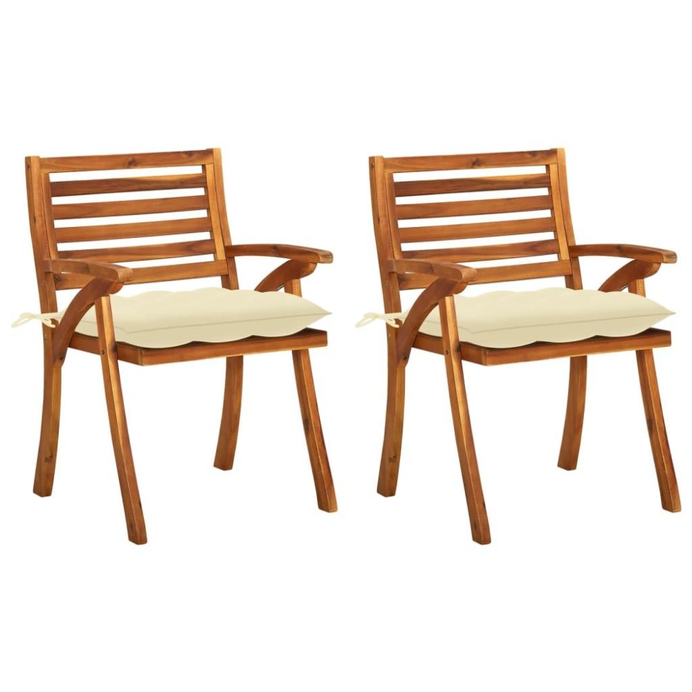 vidaXL Patio Dining Chairs with Cushions 2 pcs Solid Acacia Wood