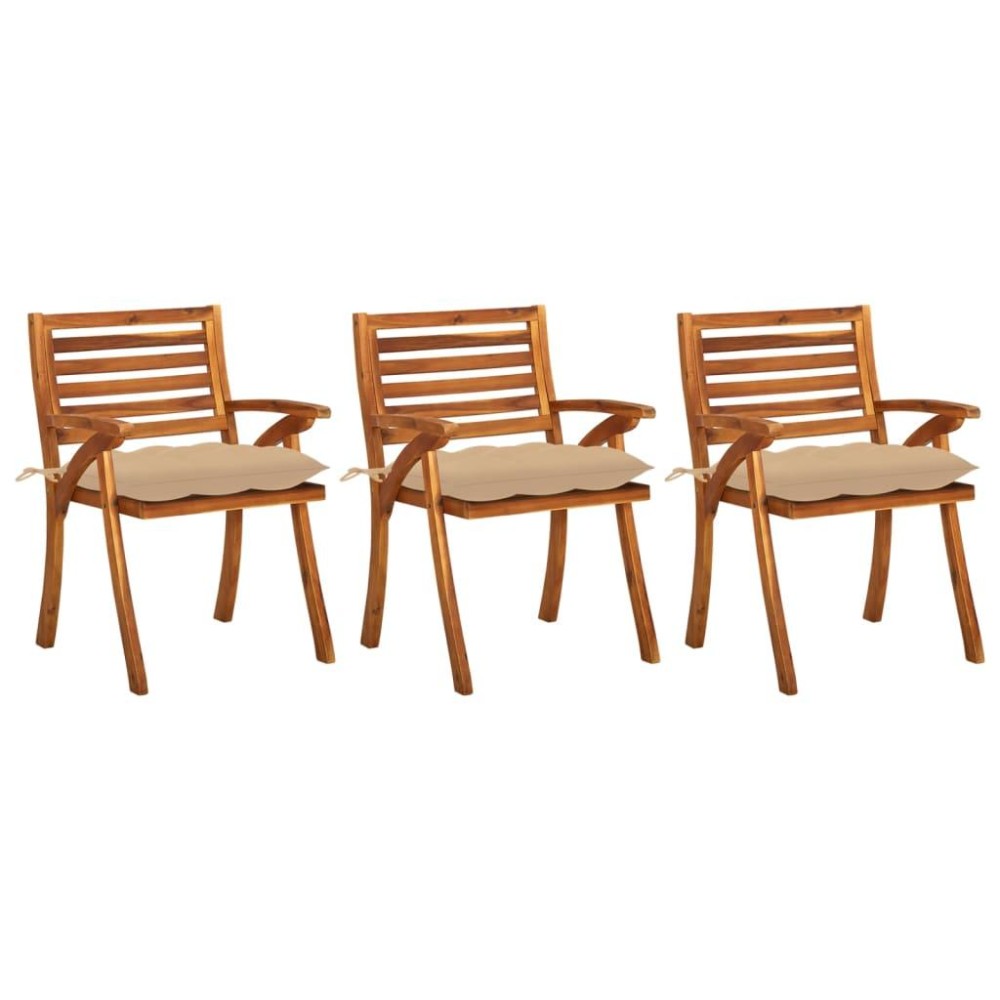 vidaXL Patio Dining Chairs with Cushions 3 pcs Solid Acacia Wood