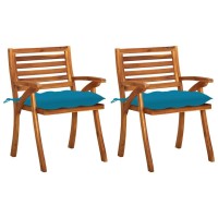 vidaXL Patio Dining Chairs with Cushions 2 pcs Solid Acacia Wood