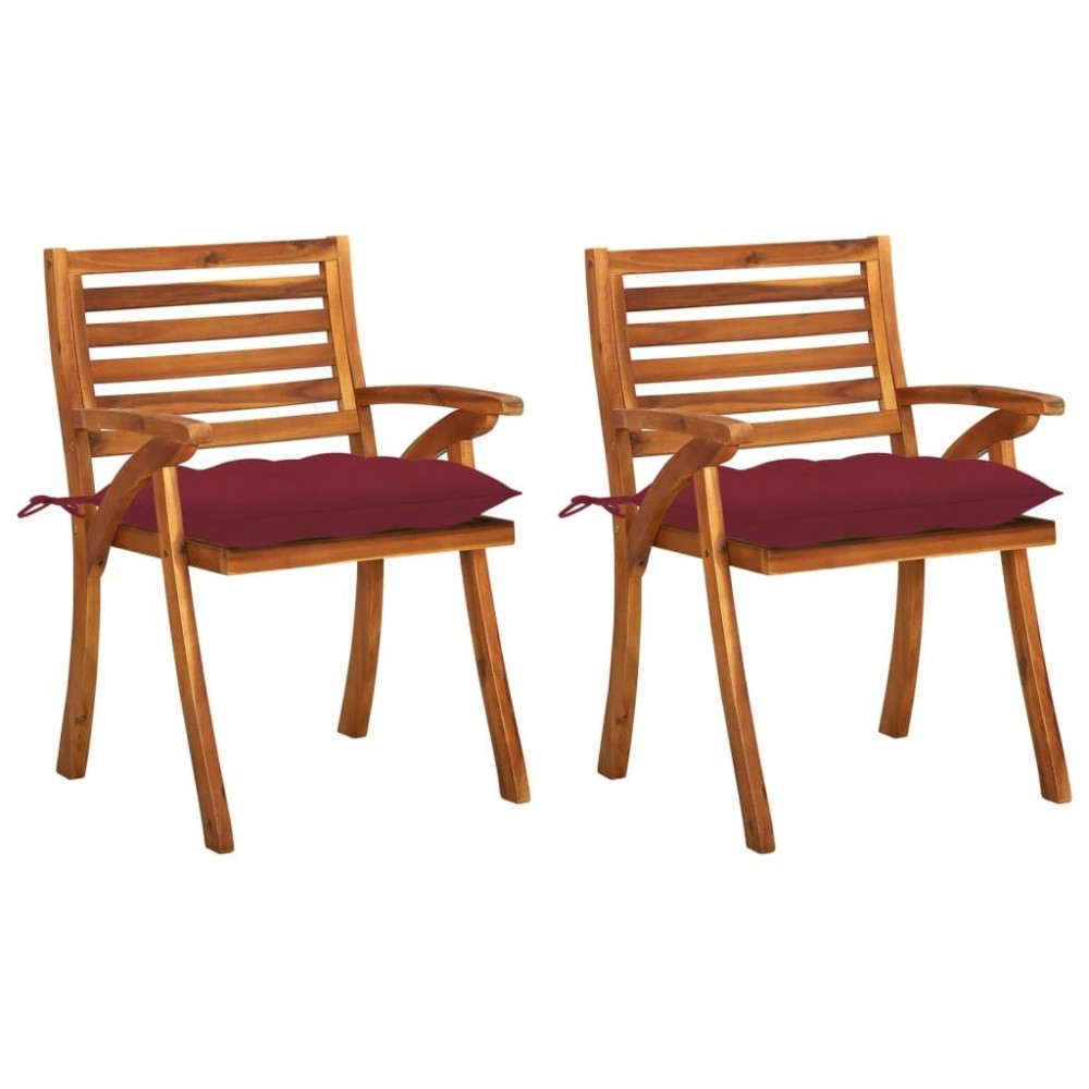 vidaXL Patio Dining Chairs with Cushions 2 pcs Solid Acacia Wood