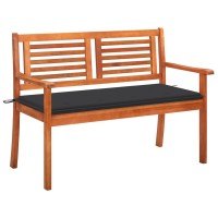 Vidaxl 2-Seater Patio Bench With Cushion 47.2 Solid Eucalyptus Wood