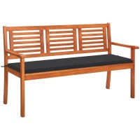 Vidaxl 3-Seater Patio Bench With Cushion 59.1 Solid Eucalyptus Wood