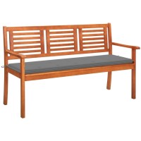 Vidaxl 3-Seater Patio Bench With Cushion 59.1 Solid Eucalyptus Wood