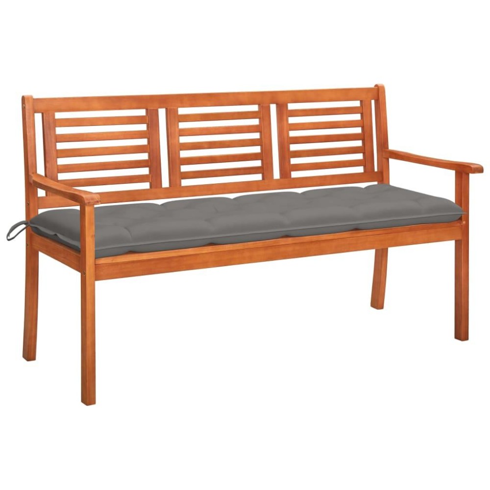 Vidaxl 3-Seater Patio Bench With Cushion 59.1 Solid Eucalyptus Wood