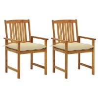 Vidaxl Patio Chairs With Cushions 2 Pcs Solid Acacia Wood