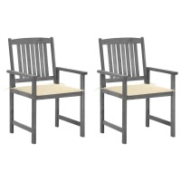 Vidaxl Patio Chairs With Cushions 2 Pcs Gray Solid Acacia Wood