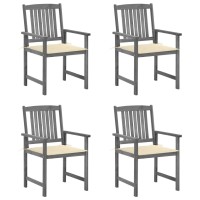 Vidaxl Patio Chairs With Cushions 4 Pcs Gray Solid Acacia Wood