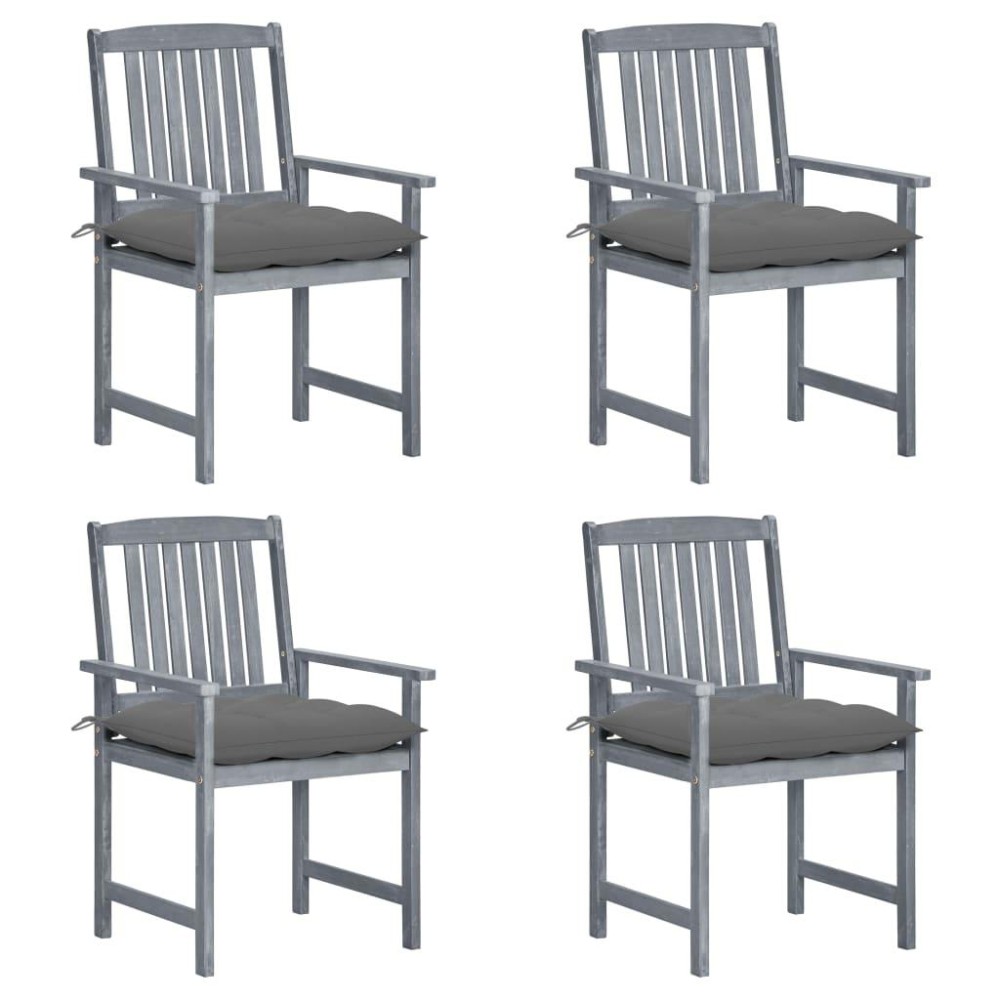 Vidaxl Patio Chairs With Cushions 4 Pcs Gray Solid Acacia Wood