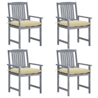 Vidaxl Patio Chairs With Cushions 4 Pcs Gray Solid Acacia Wood