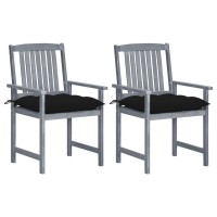 vidaXL Patio Chairs with Cushions 2 pcs Gray Solid Acacia Wood