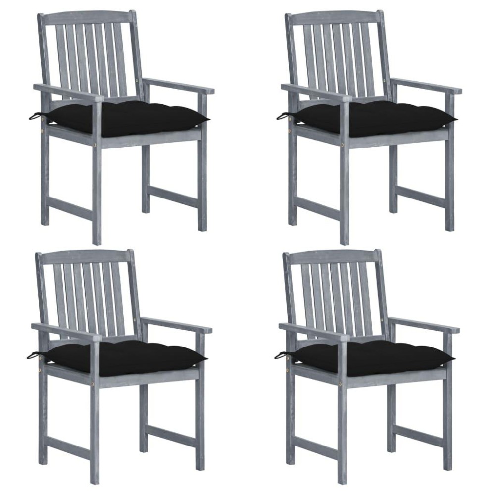 vidaXL Patio Chairs with Cushions 4 pcs Gray Solid Acacia Wood