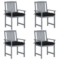 vidaXL Patio Chairs with Cushions 4 pcs Gray Solid Acacia Wood