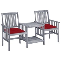 vidaXL Patio Chairs with Tea Table and Cushions Solid Acacia Wood