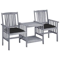 vidaXL Patio Chairs with Tea Table and Cushions Solid Acacia Wood