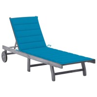 vidaXL Patio Sun Lounger with Cushion Gray Solid Wood Acacia