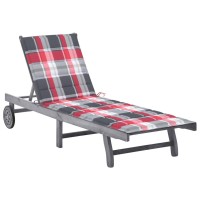 vidaXL Patio Sun Lounger with Cushion Gray Solid Acacia Wood