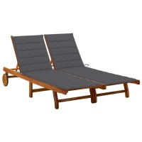 vidaXL 2-Person Patio Sun Lounger with Cushions Solid Acacia Wood