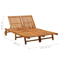 vidaXL 2-Person Patio Sun Lounger with Cushions Solid Wood Acacia