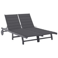 vidaXL 2-Person Patio Sun Lounger with Cushion Gray Solid Acacia Wood