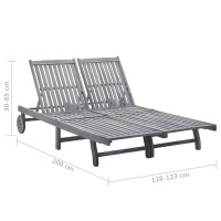 vidaXL 2-Person Patio Sun Lounger with Cushion Gray Solid Acacia Wood