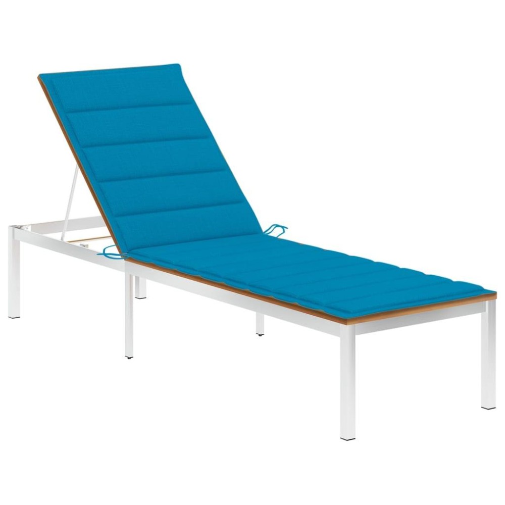 vidaXL Sun Lounger with Cushion Solid Wood Acacia and Stainless Steel