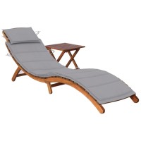 Vidaxl Patio Sun Lounger With Table And Cushion Solid Acacia Wood